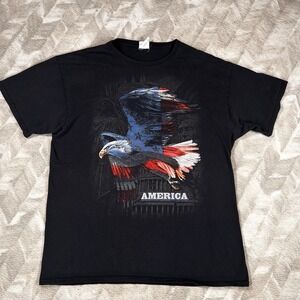 Vintage America T-Shirt Men's L Black‎ Eagle Liberty Lincoln Liberty Flag USA DC